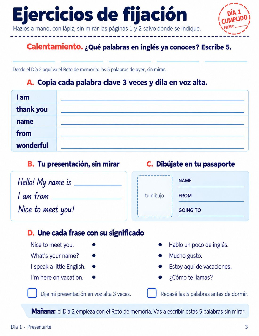 Página 3: ejercicios de fijación